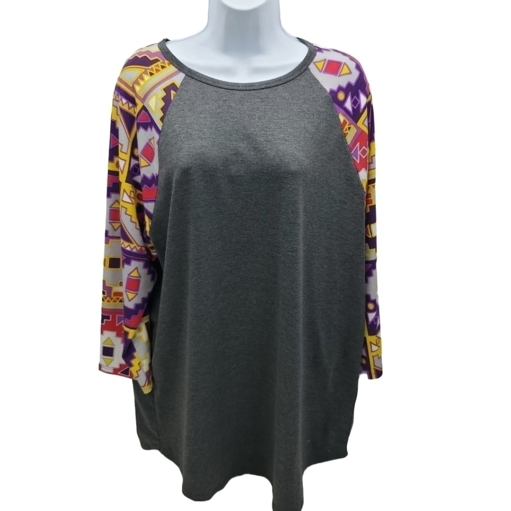 LuLaRoe Randy Style Baseball Tee Shirt Printed Sleeves Women's 2XL
